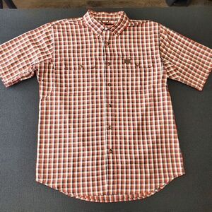 Wrangler Riggs Men's Large Short-Sleeve Plaid Button-Up Shirt - Red/White/Blue